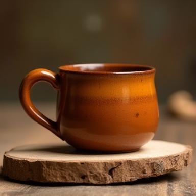 土の暖かみを感じさせる黄土色の釉薬が施された陶器